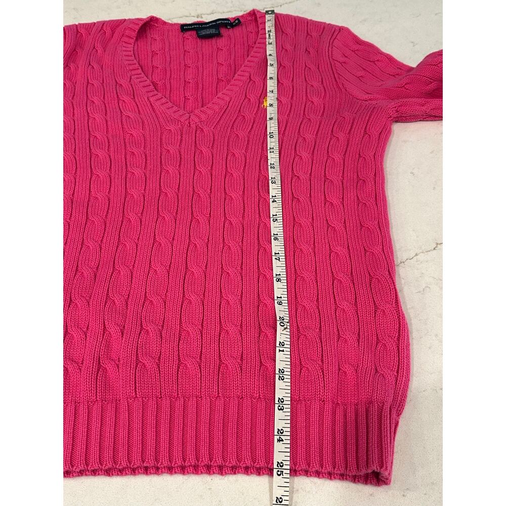 Ralph Lauren Sport Womens M Pink Cable Knit V Neck Cotton Sweater Preppy Pony - Picture 8 of 8